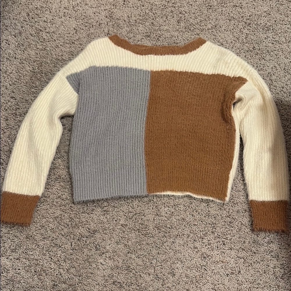 Colorblock Sweater in Cream, Gray, and Brown